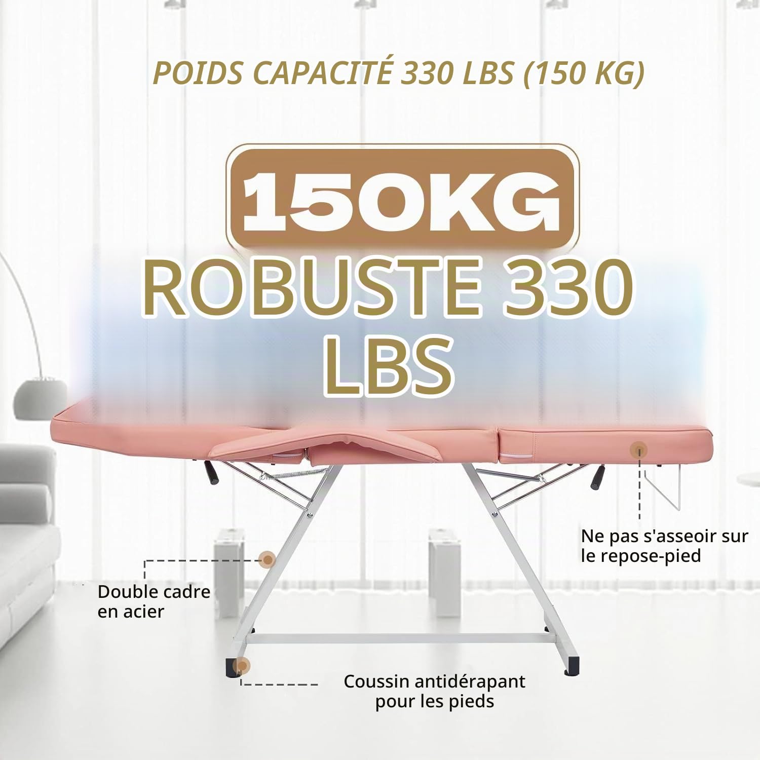 Table de massage pliable pour tatouages et cosmétiques Rose | Équipement de beauté professionnel multifonction pour salon de spa
