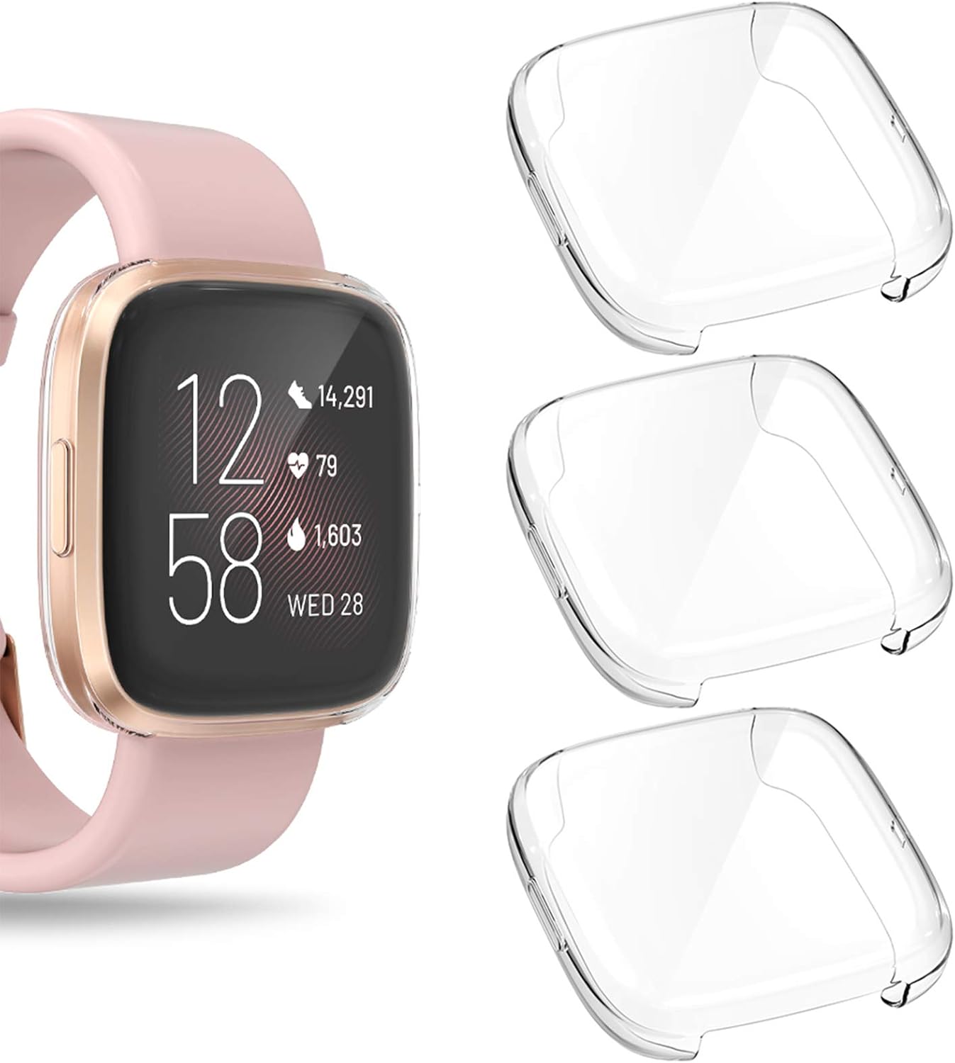 Goton Compatible for Fitbit Versa 2 Screen Protector, (3 Packs) Versa 2 Case Soft TPU Full Cover Protective Bumper Case HD Clear Screen Protector Compatible for Fitbit Versa2 (Clear+Clear+Clear)
