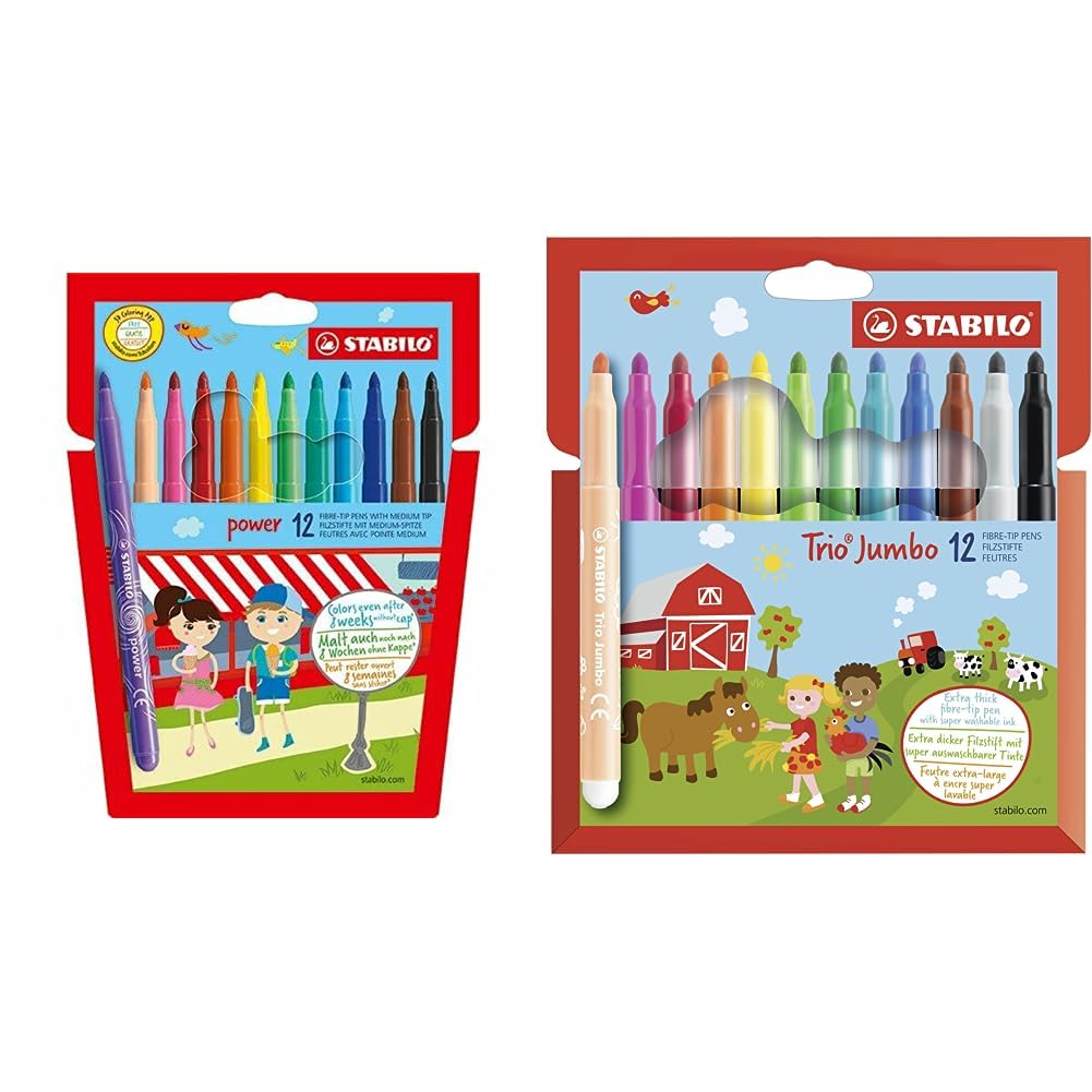 STABILO - Stifte-Set - Filzstift - power - 12er Pack & Dicker Filzstift - Trio Jumbo - 12er Pack