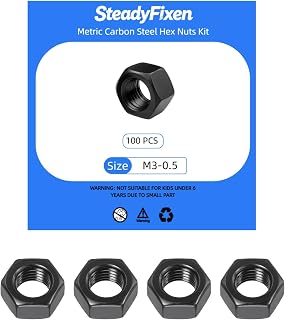 100 Pcs M3×0.5 Hex Nuts, 8.8 Grade Black Finished Carbon Steel Fasteners