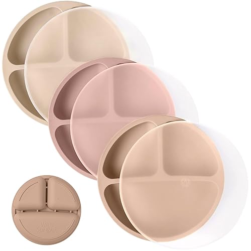 Miniatura 1 de WeeSprout Platos de silicona con tapas para bebés y niños pequeños (paquete de 3) platos 100% de grado alimenticio para autoalimentarse, diseño