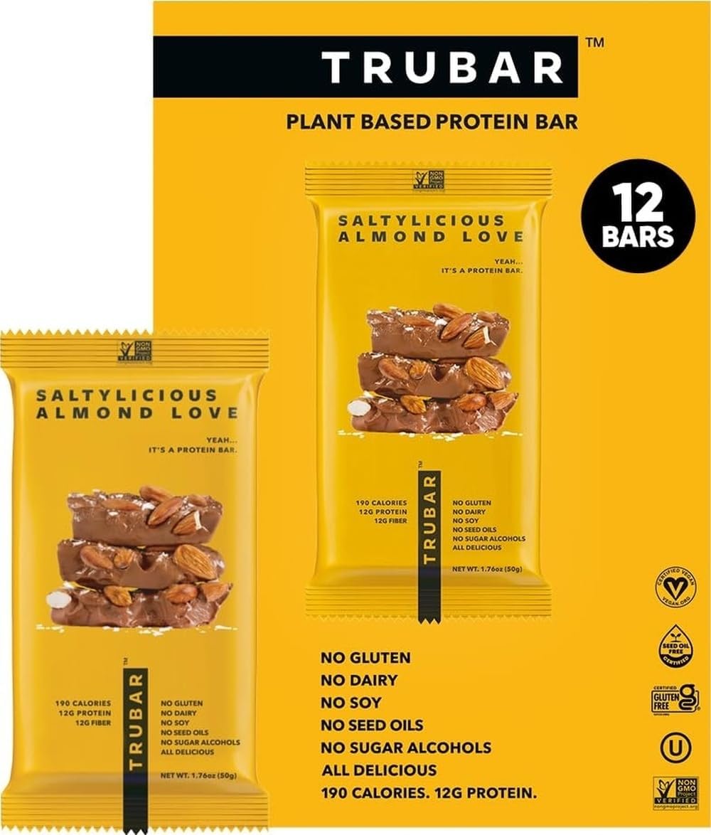 Vegan Protein Bar, Saltylicious Almond Love, Gluten Free, Plant Based, High Fiber, Dairy Free, Low Fat, Non GMO, No Sugar Alcohols, 12G Lean Protein, 13G Fiber, Healthy Snack Bars, 12 CT
