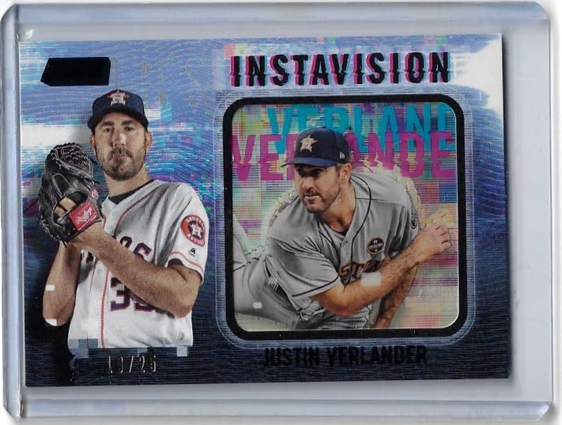 Justin Verlander Serial Numbered #19/25 Instavision Black Parallel Collectible Special Insert Baseball Card - 2019 Topps Stadium Club Baseball Card #IV-4 (Astros)