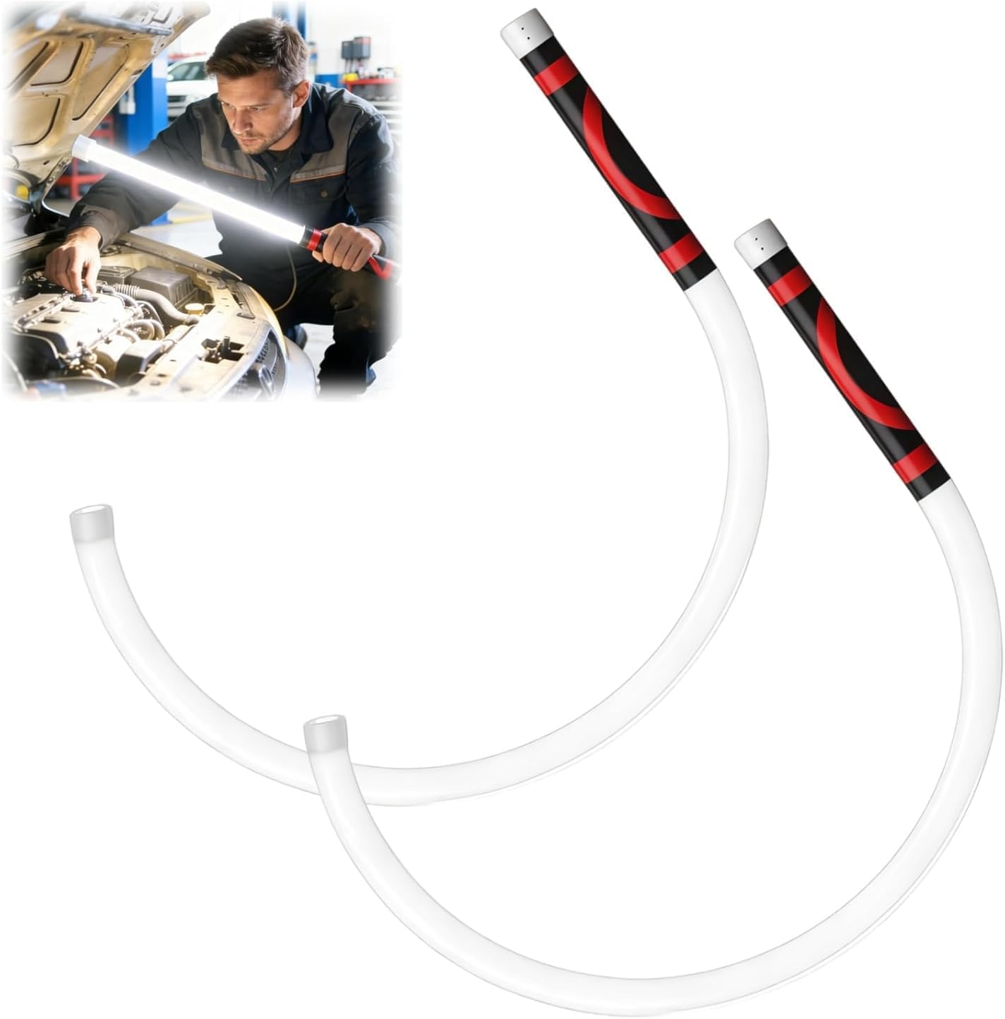 Flexible LED Light Stick, 27" Bendable Mechanic Work Light, High-Lumen & Rechargeable Bendable LED Flashlight Stick, 3 Brightness Modes Portable Automotive Illumination Repairs Tool (2pcs)