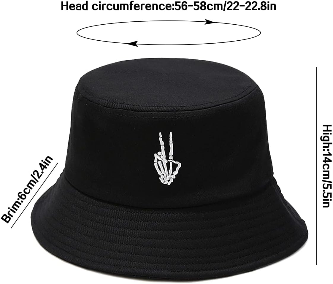 XYIYI Skull Finger Black Embroidery Bucket Hat Cotton Beach Fisherman Hats for Women Girls - Image 6