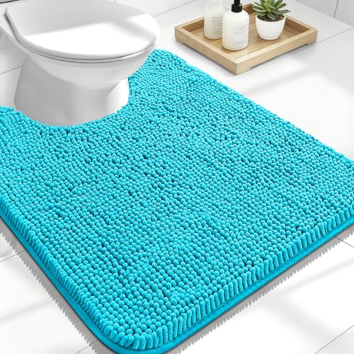 Image of OLANLY Toilet Rugs U-Shaped 24x20, Extra Soft Absorbent Chenille Contour Bathroom Rugs for Toilet, Dry Quickly, Machine Washable, Non-Slip Bath Mat, Aqua Sky