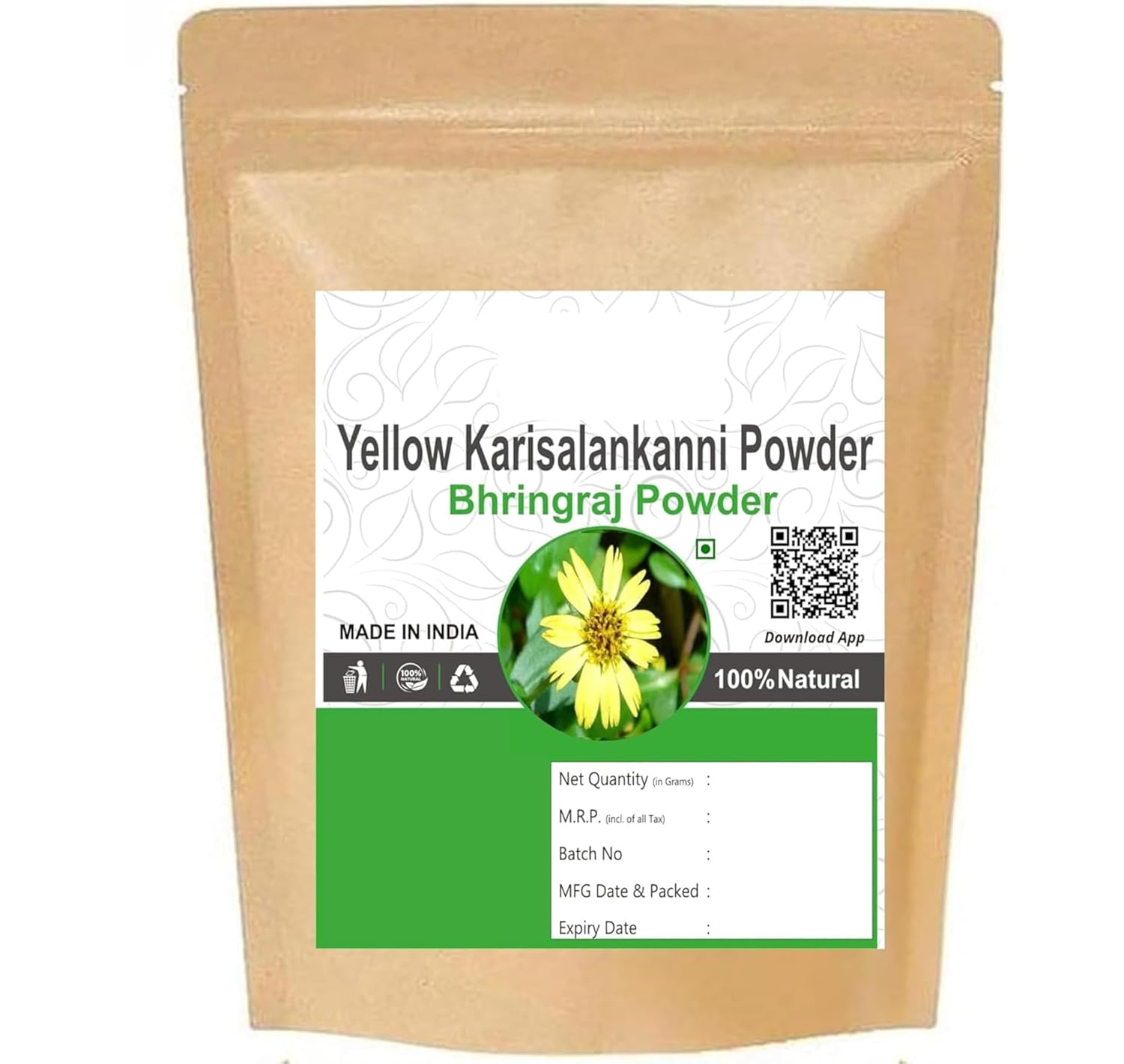 70Gram | 2.46Ounce Yellow Karisalankanni Powder - Bhringaraj Powder - Kesaraja | For Hair care