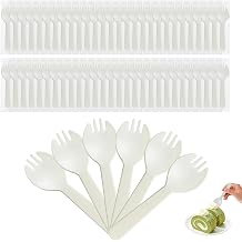 100Pcs Mini Plastic Sporks Individually Wrapped, 4.2 Inch White Disposable Fork Spoon Combo, Small Sporks for Desserts, Yogurt, Cake, Parties & Takeout