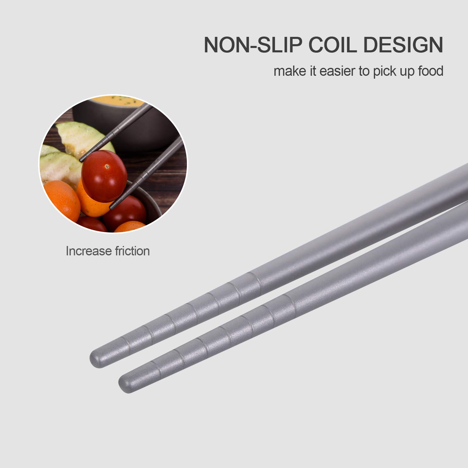 iBasingo Tytanowe pałeczki do jedzenia – chińskie antypoślizgowe ultralekkie kwadratowe / okrągłe przenośne sztućce – sztućce wielokrotnego użytku do BBQ Sushi Daily Used Ti1001T
