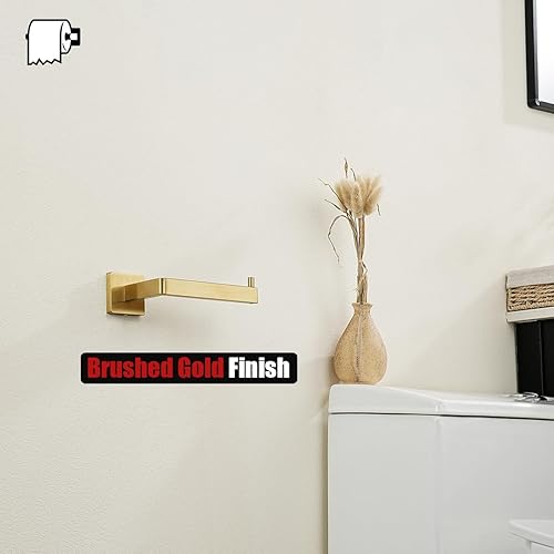 Miniatura 6 de JQK Soporte de papel higiénico dorado, dispensador de papel de seda de acero inoxidable 304 de 5 pulgadas de grosor de 0.031 in para baño, soporte