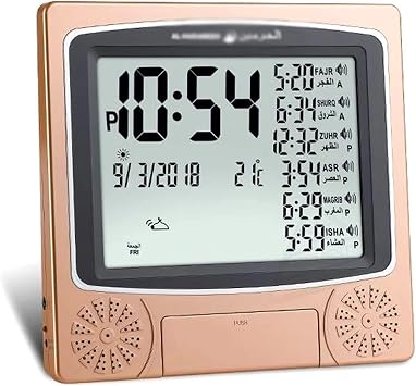 Muslim Clock with Time Prayer for All Countries with Qiblah Direction Temp and Support Wall and Table