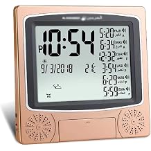 Muslim Clock with Time Prayer for All Countries with Qiblah Direction Temp and Support Wall and Table