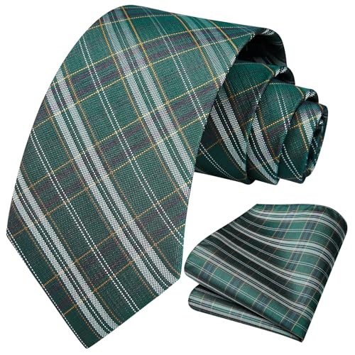 Image of HISDERN Ties for Men Plaid Checkered Tie with Pocket Square Woven Business Formal Necktie Handkerchief Set Wedding Party