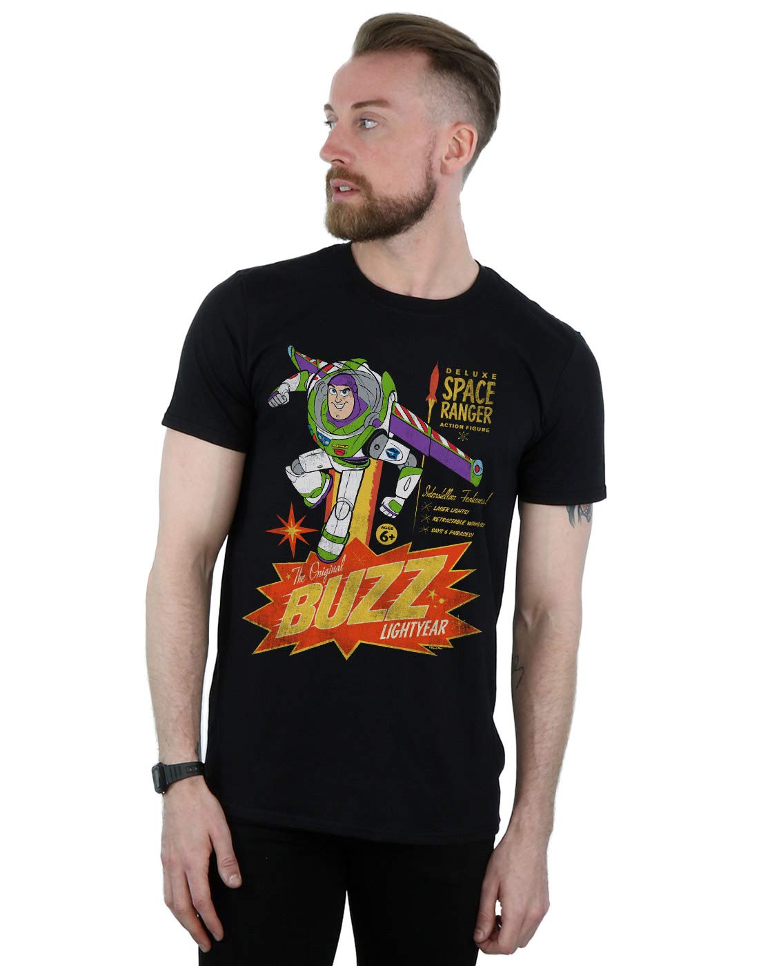 Absolute Cult Men's Black Disney Toy Story 4 The Original Buzz Lightyear T-Shirt Medium