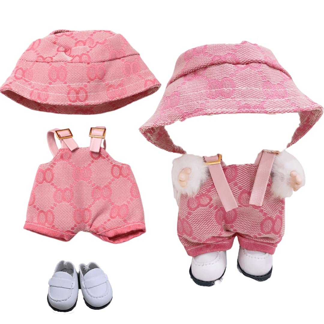 17cm Doll Clothes,Outfit for 17cm Dolls,6.7 Inches Cute Doll Clothes- Adorable Pink & Brown Doll Accessories,Keychain Clothing Set,No Doll(Style C(Clothes + hat+Shoe ))