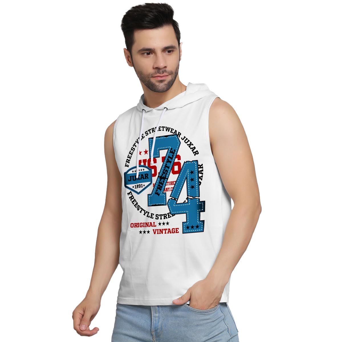 Mens Wear Freestyle Streetwear Sleeveless Fabric 100% Cotton for Sports wear & Gym wear Printrd Sando_(JXR-TEE027)-image-24