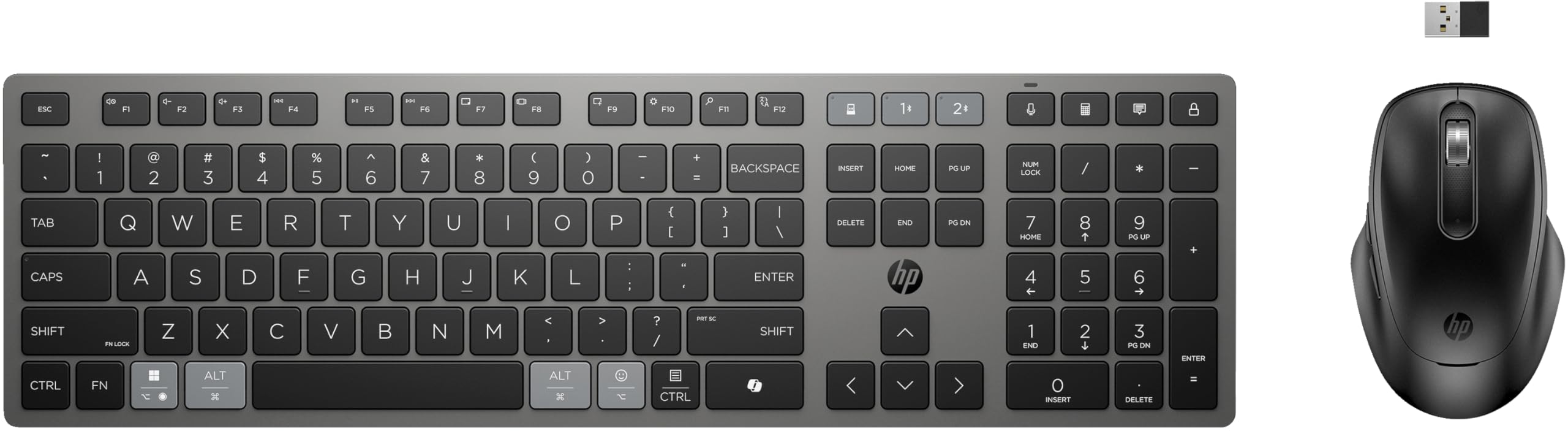 HP 725 - Tastatur-und-Maus-Set - multifunktional, wiederaufladbar, betrieben mit Superkondensator - Full Size - kabellos - Bluetooth, 2.4 GHz - Deutsch - Nachtfall Schwarz - Smart Buy