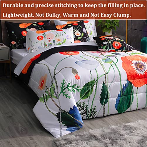 Intomeng Black Floral Comforter Set Queen 9 Pieces Black Flower Pattern Bedding Comforter Set Full Lightweight Reversible Botanical Comforter With Pillowcases And Sheet Set Super Soft #TOP3