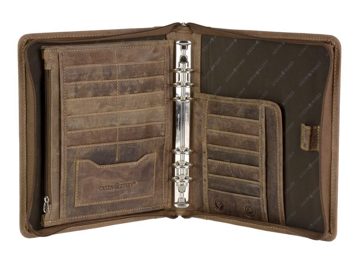 Greenburry Terminplaner A5 (23x26cm) Leder Terminkalender Vintage antik braun mit Reißverschluss inkl Kalender 2025