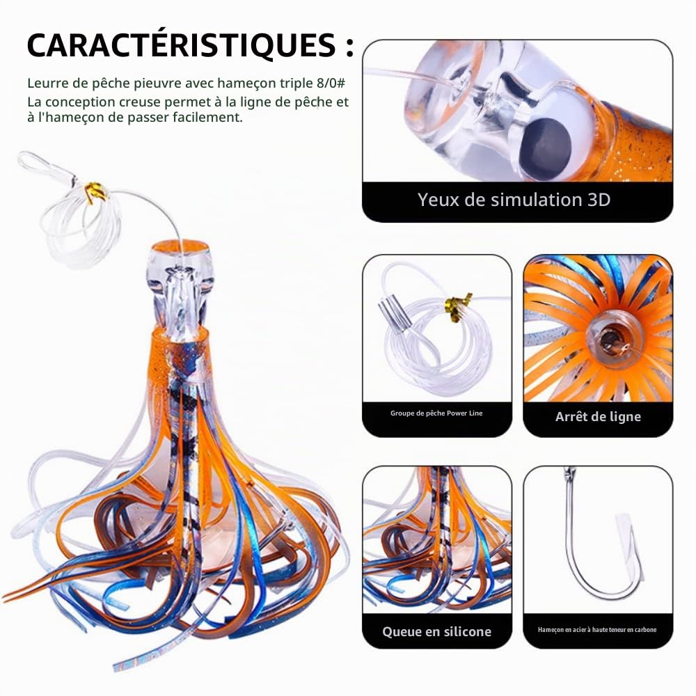 Big Octopus Buzzbaits avec Jupes Slicone pour la pêche en mer Marlin Lingcod(2 Tailles,6 Couleurs en Option)
