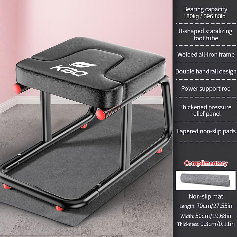 Image of KBQ Yoga Headstand Bench, Yoga Inversion Chair, Headstand Trainer - U-Shaped Stool with 400LB Capacity, Double Armrest, Non-Slip Fitness Aid, Thick Breathable Mat, Home & Gym Stability Stool (Black)