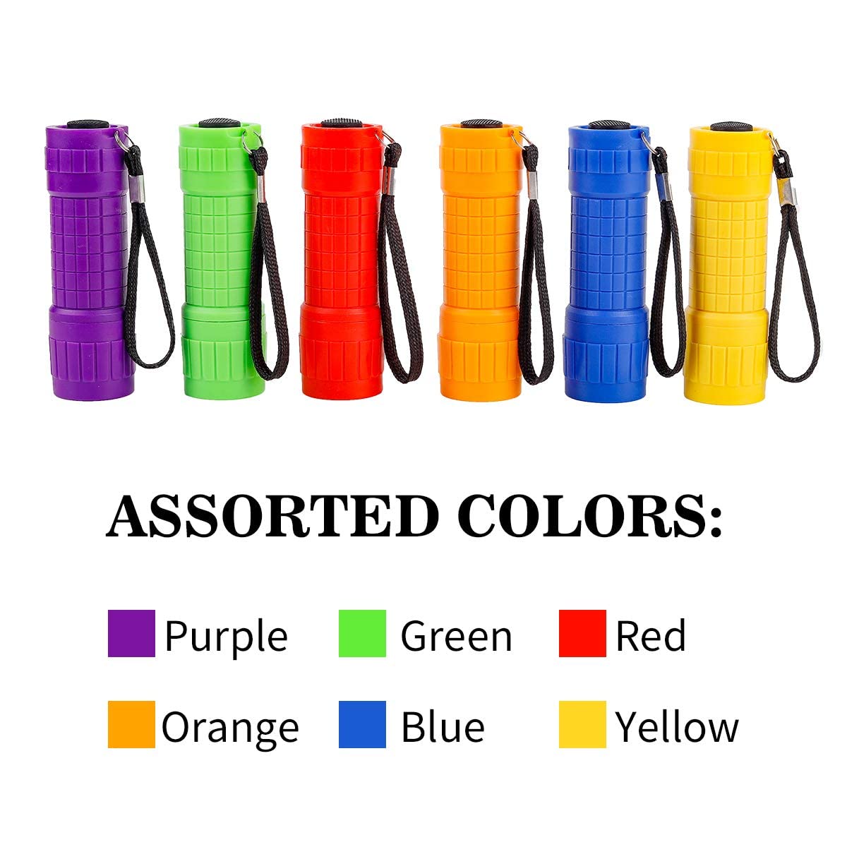 Whaply Kleine Mini-Taschenlampen, verschiedene Farben, mit 18 AAA-Batterien (6 Stück)