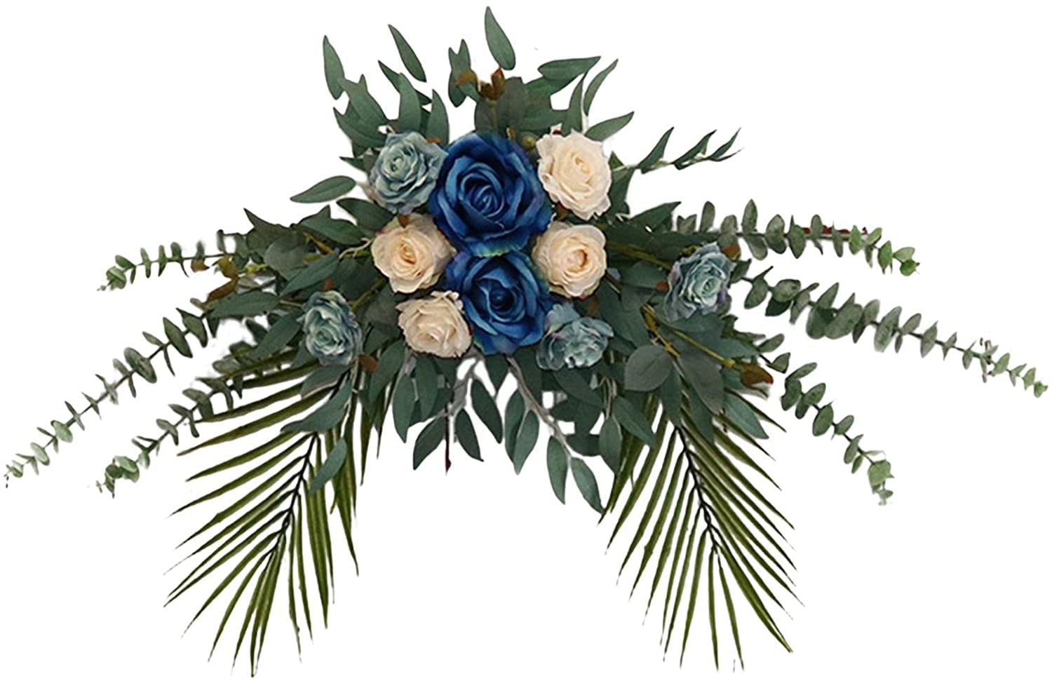 Rose artificiali decorazione fiori di seta foglie verdi appeso ghirlanda scenario scenario soggiorno decorazione (blu)