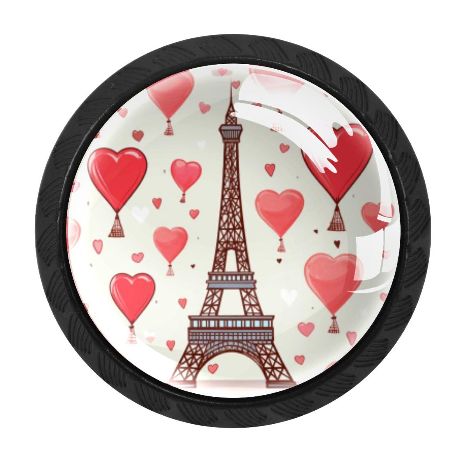 Chenzzzz Multicolored 03 4 Pieces Round Cabinet Knobs Eiffel Tower Valentine's Day Dresser Knobs Pulls Handles With Screws For Drawer Pulls Handles Knobs Door Knobs