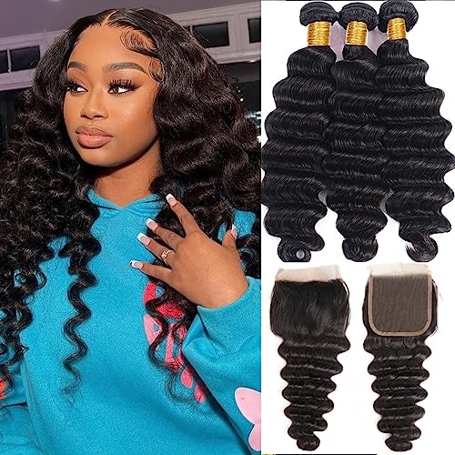 Loose Deep Wave Bundles with Lace Closure 12A Brazilian Virgin