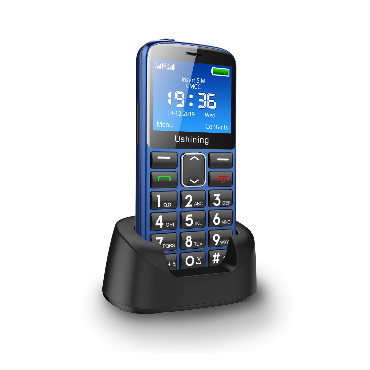 Ukuu Telefono Cellulare per Anziani con SOS - Tasti Grandi, Volume Alto, Schermo 2.3'', Ricarica USB-C, Batteria 1000mAh, Facile da Usare (Blu)