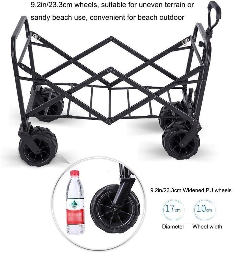 HARIPYER Aufbewahrungswagen, zusammenklappbarer Gartenwagen mit Schiebe- und Ziehgriff, tragbarer Hochleistungswagen, Kindergepäckwagen, Outdoor-Camping-Picknickwagen, leicht zu verstauen/Blau – Bild 6