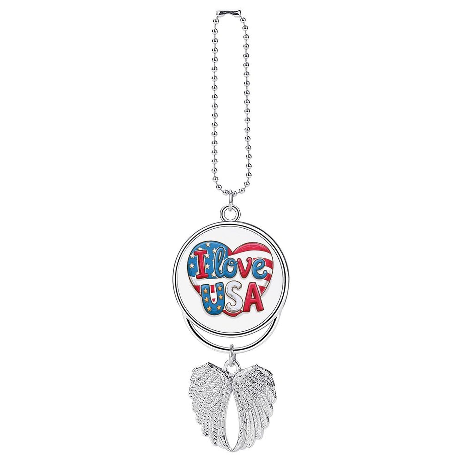 Text I Love USA American Flag Car Hanging Pendant Car Interior Decoration Rearview Mirror Charms Ornaments