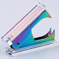 Vista 5 de Juego de grapadoras acrílicas de escritorio y kit de decoración para regalo, grapadora transparente con 1000 grapas y removedor de grapas