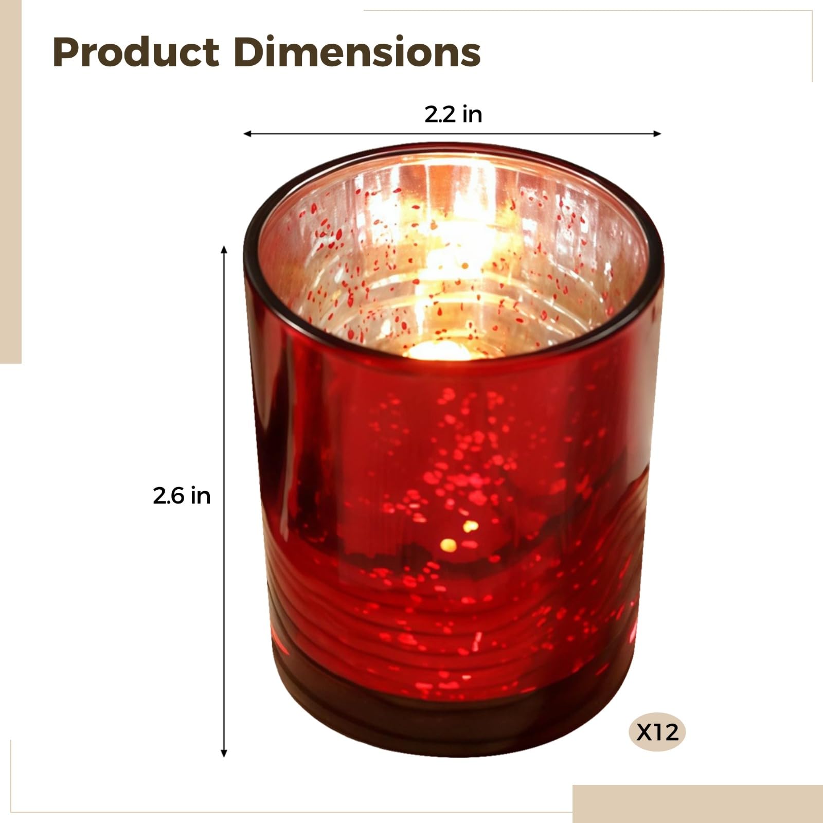 12 STK. Rote Glas-Teelichthalter im Set, gesprenkeltes Sternenmuster, kleine leicht konische Zylinder Kerzengläser, für romantische Atmosphäre, Party und Wohndeko, passend für Teelichter