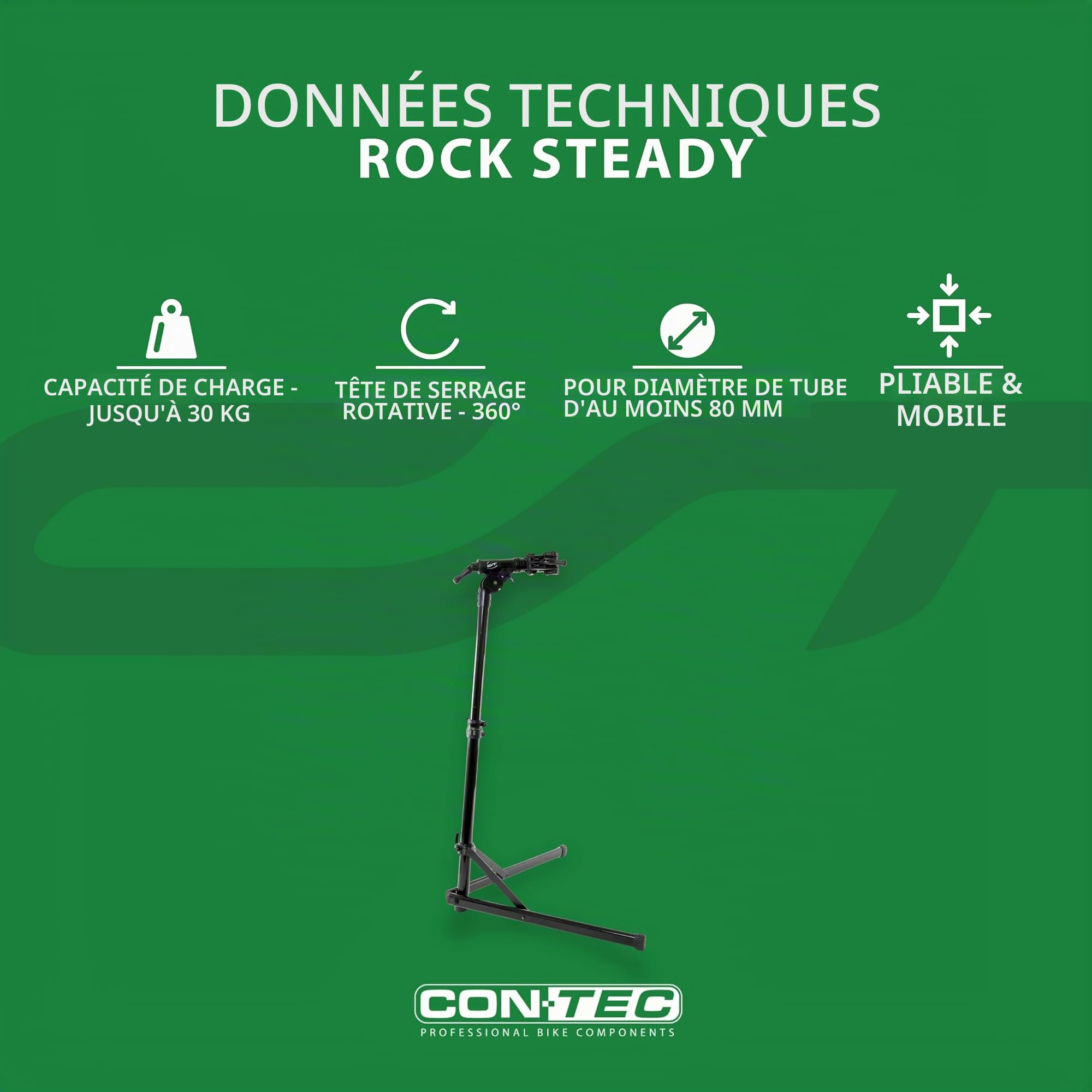 Contec Rock Steady Support de Montage pour vélo d’Adulte Noir Max. 30 kg