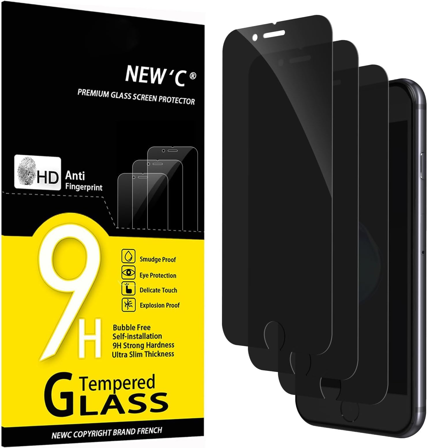 NEW'C 3 Pack Privacy for iPhone 8, iPhone 7 Screen Protector (4.7"), Enhanced 28-Degree Privacy Angle, Ultra Durable 9H Hardness, Bubble-Free