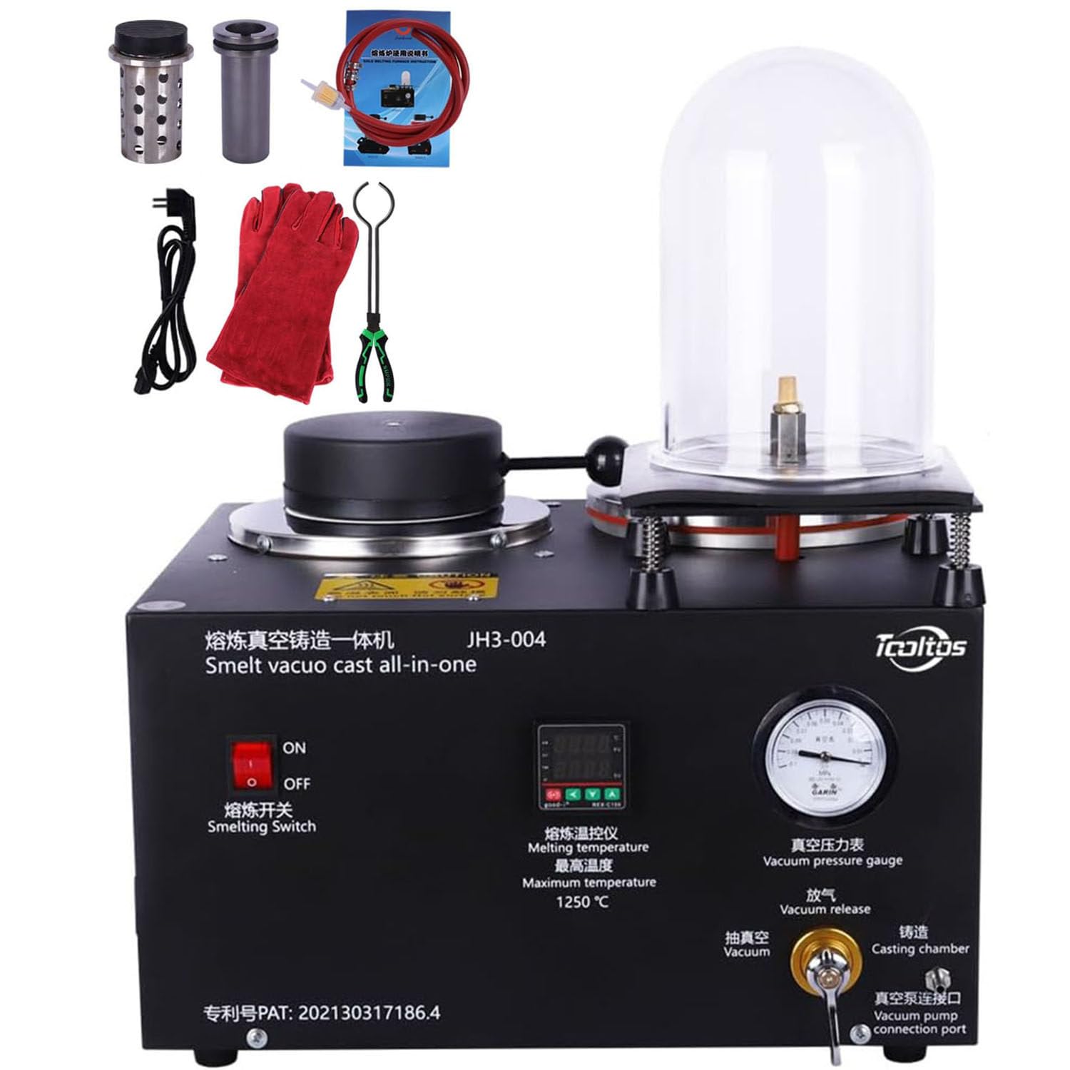Jozyjul 3Kg Vacuum Casting Machine, Gold Melting Furnace, 2000W Digital Display High Temperature Refining Electric Melting Furnace With Graphite Crucible For Melt Scrap, Silver, Gold, Copper