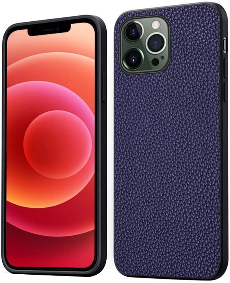 Coque iPhone 12 Pro Max en cuir chic motif litchi bleu élégant