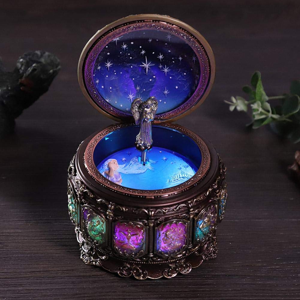 MAGT Spieluhr Vintage, 12 Sternbilder Spieluhr mit Sternbildern Rotierende Göttin Funkelnden LED Lichter, Geschenke für Weihnachten Valentinstag Geburtstag (Wassermann)