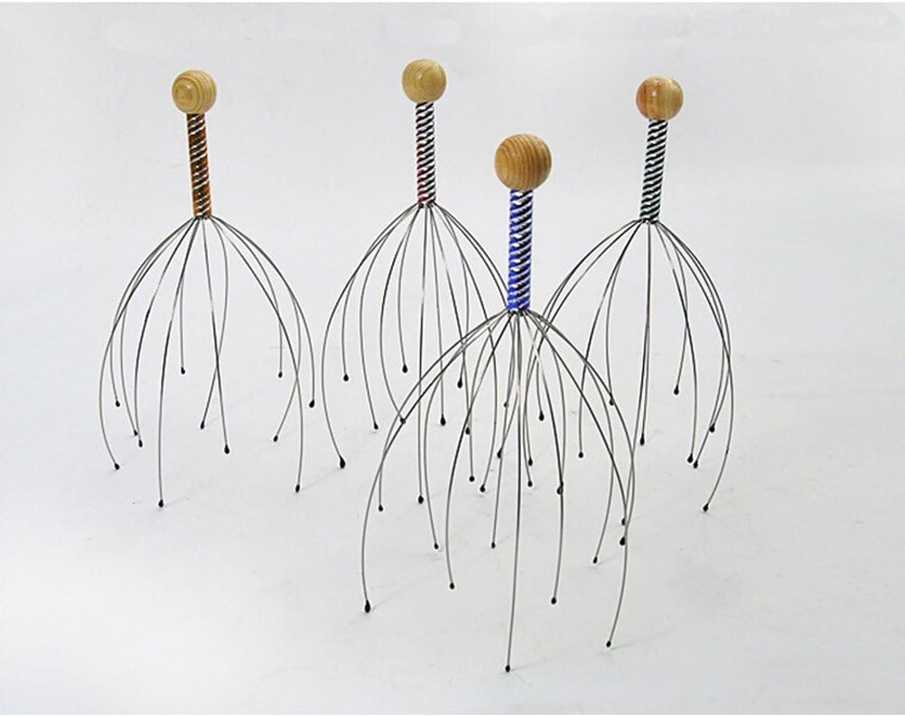 ROSENICE Scalp Massager 5pcs Hand Held Therapeutic Head Scratcher Steel Wire Head Massager with Wooden Handle for Home Spa Relief and Relaxation