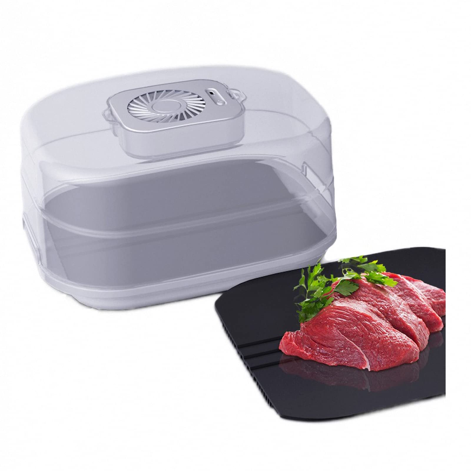 Schnellauftauschalen für die Haushaltsküche, frisches Auftauen von Fleischsteaks, Auftauplatte aus Aluminiumlegierung mit Auffangschale, Grau, 32 * 25 cm