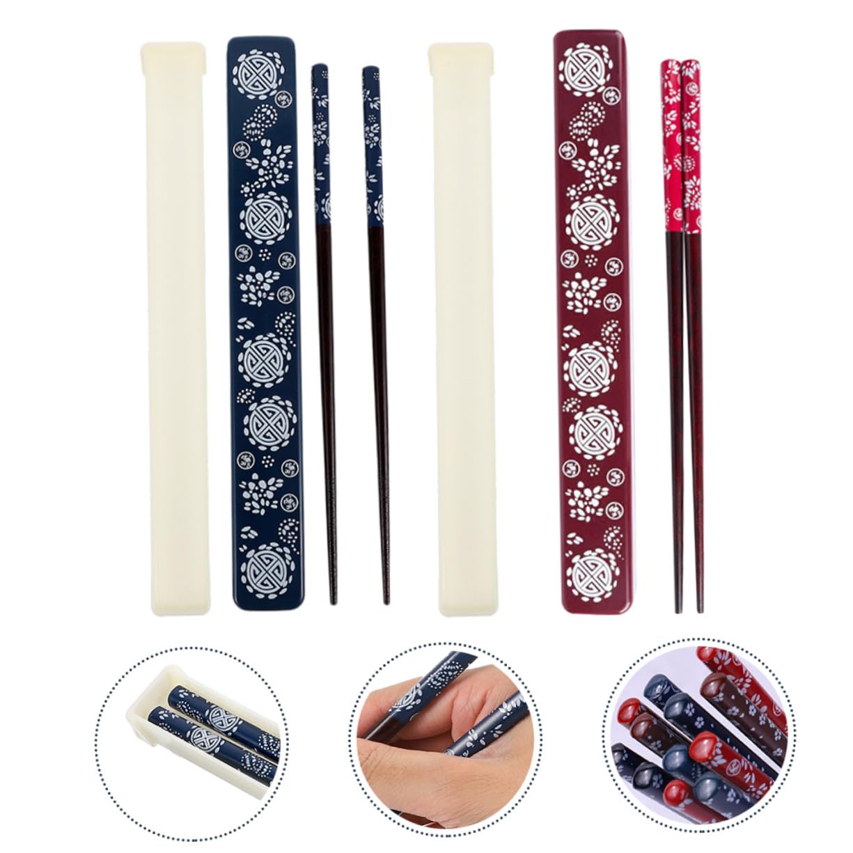 Toyvian Juego de 2 Palillos Japoneses de Madera con Caja Plegable Portátil y Diseño Antideslizante para Uso Diario y Camping