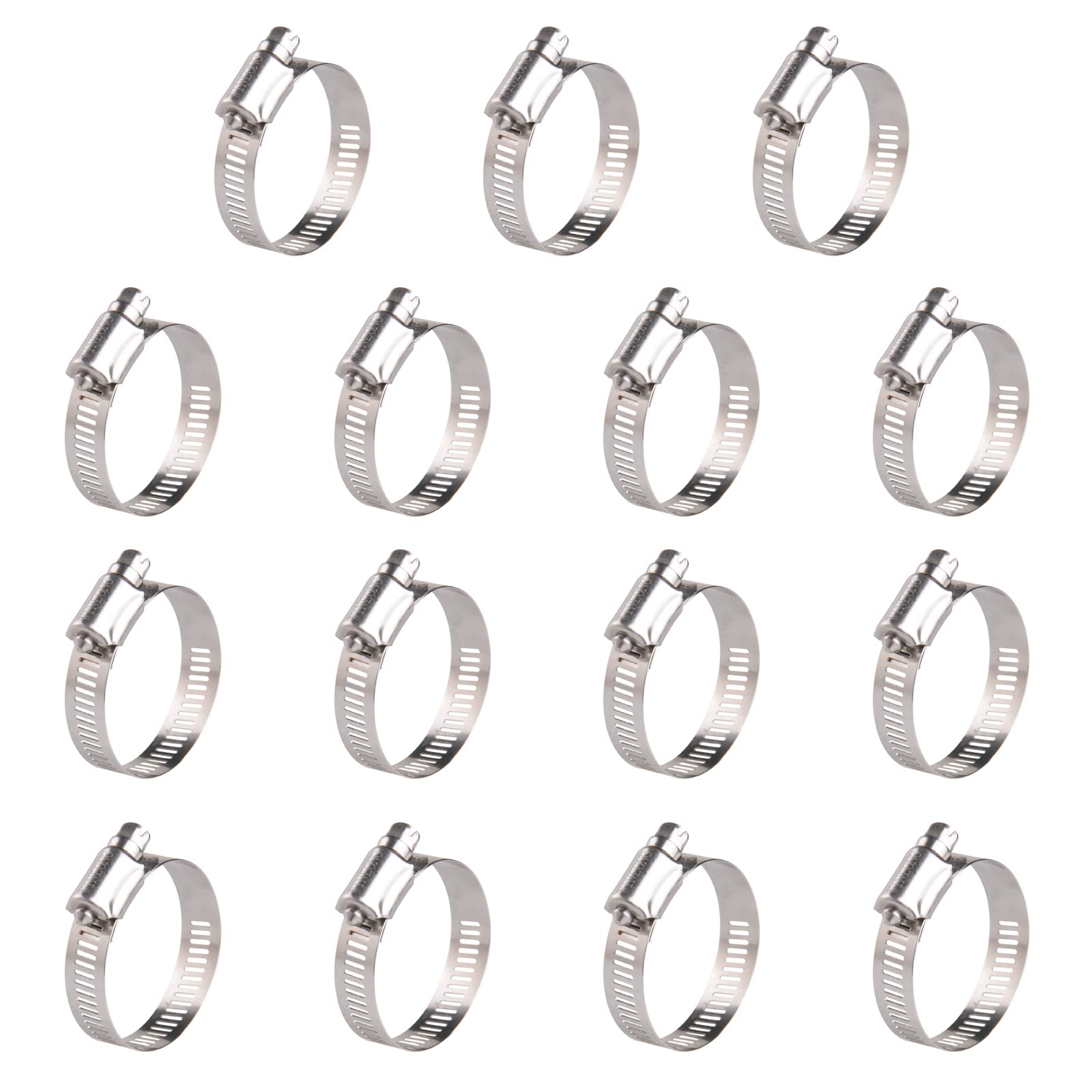 Winlong 1 1/2'' Stainless Steel Hose Clamps, 15PK SAE 24 Worm Gear 1.5'' Hose Clamps Adjustable 1 inch-2 Inch (25-51mm) for Automotive Plumbing, 1 1/2