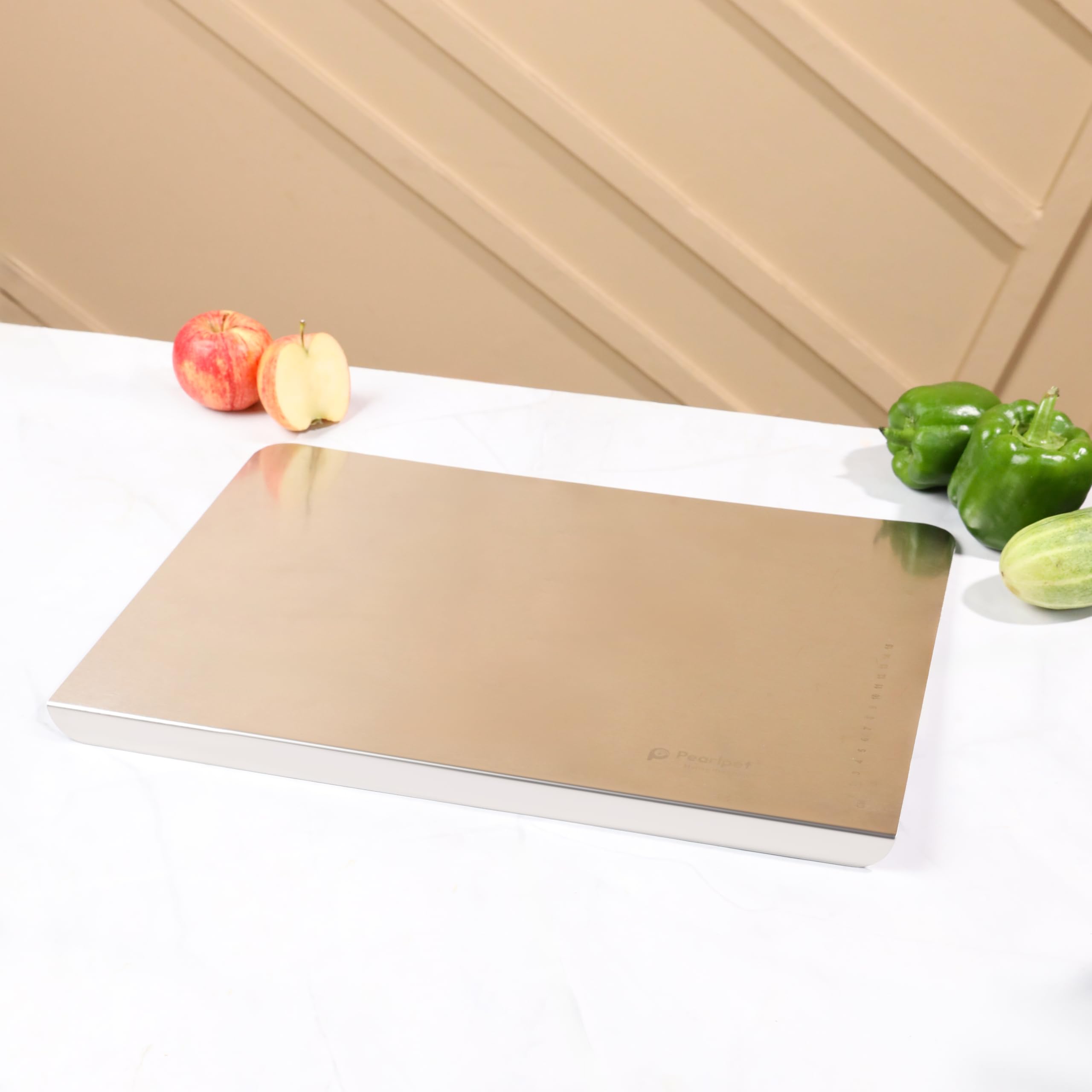 PEARLPET Stainless Steel Countertop Chopping Board - Versatile, Durable, and Hygienic |Heavy-Duty Countertop Board for Vegetables, Fruits, Meats, Kneading Dough, Medium (35cm x 31cm) 4