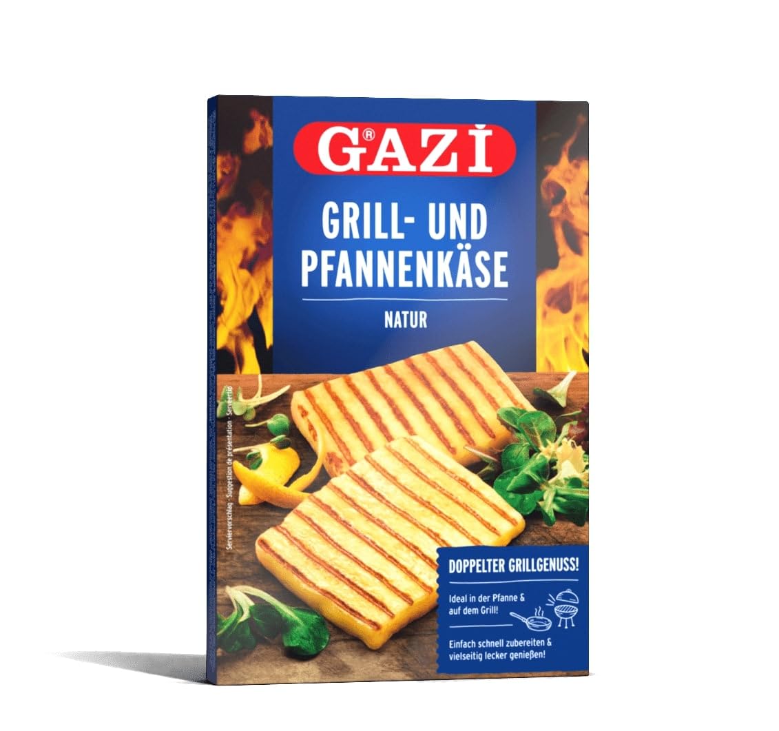 Gazi Grill- und Pfannenkäse Natur - 48x 200g - Pfanne Grill Grillkäse Ofen Ofenkäse Backkäse 45% Fett i. Tr. Schnittkäse Käse mikrobielles Lab Halal vegetarisch glutenfrei