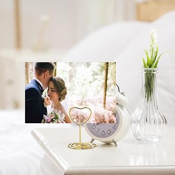 20 Pcs Table Number Holders, 2Inch Mini Heart Shaped Photo Holder for Tables, Place Card Holders for Wedding Party Graduation Reception Restaurant Home Centerpiece Decorations Office Memo (Gold)