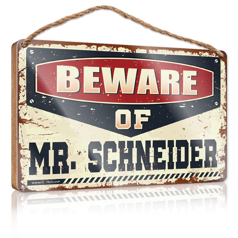 Wooden Hanging Wall Sign Beware Of Mr. Schneider Wooden Sign(23X35CM)