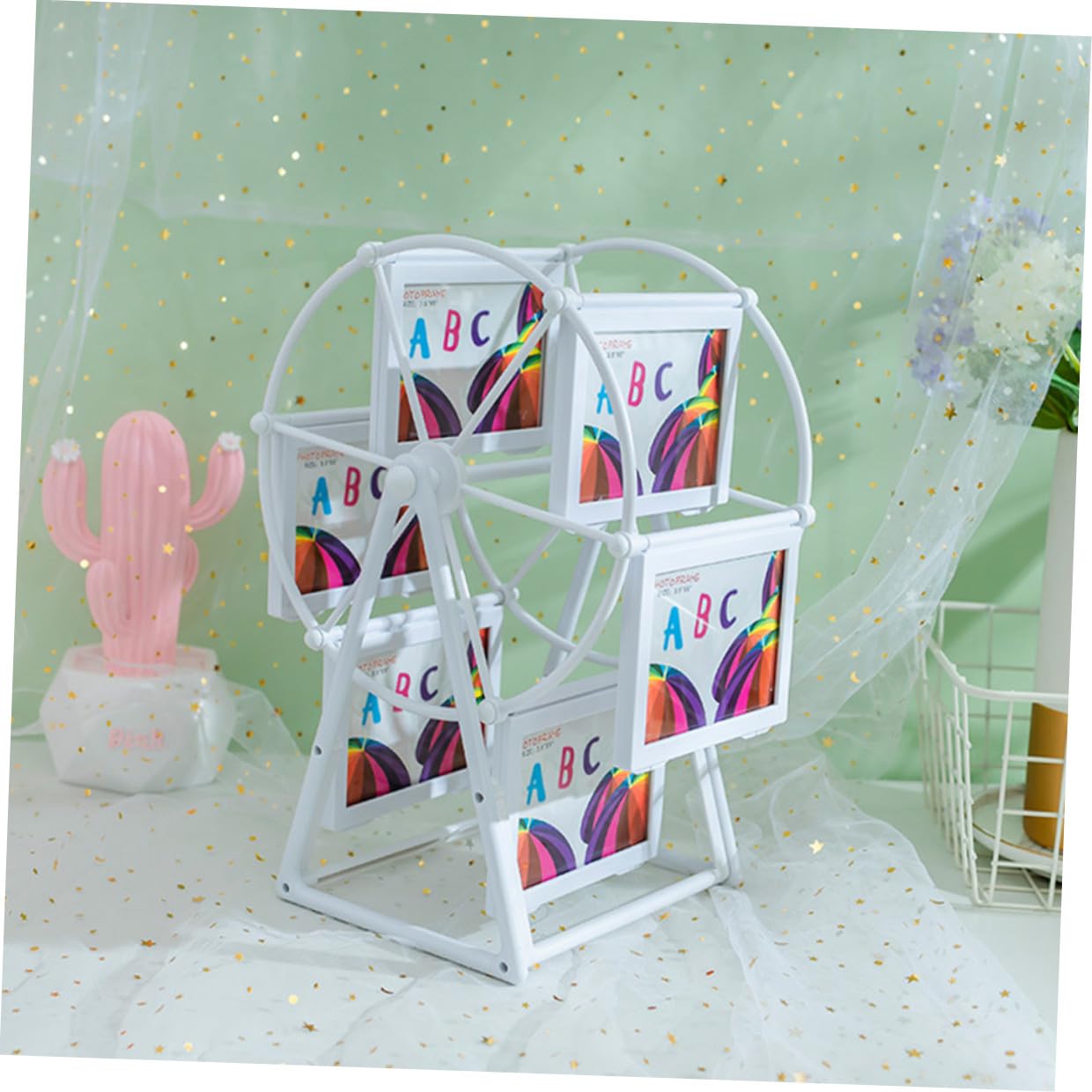 Modischer Drehbarer Bilderrahmen Windmühlenform aus Glas 5 Zoll Tischdeko für Hochzeit Familie Geburtstag