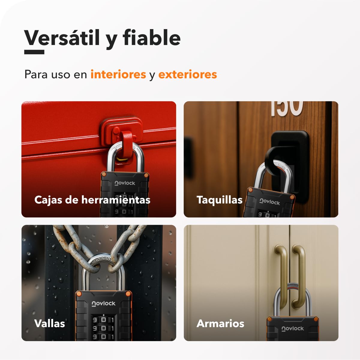 Candado de combinación para taquillas de gimnasio, escuela o trabajo, armarios, puertas, vallas y almacenes – Seguridad de 4 dígitos – Pack de 1, Negro/Naranja