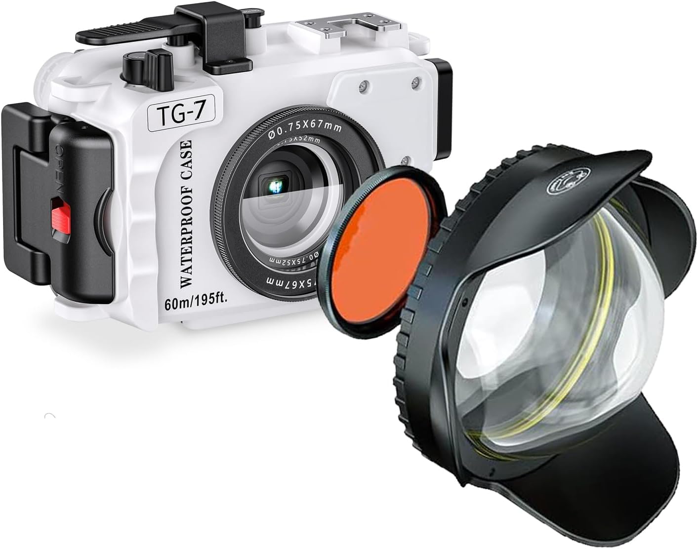 Sea frogs Carcasa subacuática Compatible con Olympus TG-7 con Lente Gran Angular Incorporado, protección Profesional hasta 60 Metros (196 pies) de Profundidad para Buceo (Blanco)